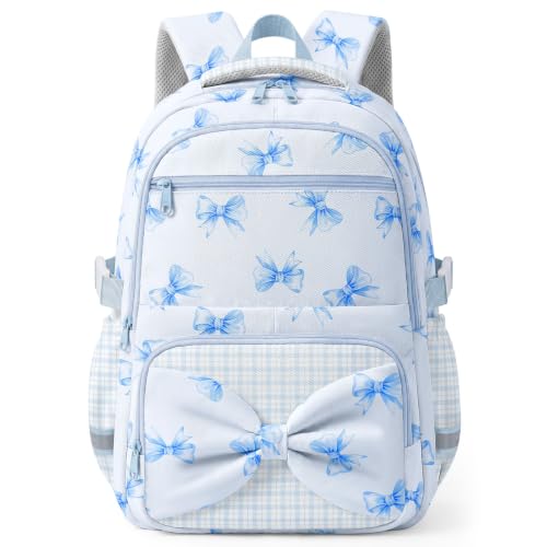 WOBAGMEN Printed Backpack for Adult Women with Bow | Water-Resistant Printed Daypack, Roomy Compartments for Daily Commute & Travel（Blue Bow） - color: Blue Bow