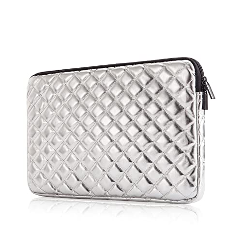 TRIUMPH VISION Puffy Laptop Sleeve Pouch Case Protective Bag Lined Padded | Puffy Laptop Case 11 12 in Quilted Leather Protection Shockproof Cushion Padding Fashion with Pocket Safe Silver - color: Silver Quilted, size: 11-12 Inch