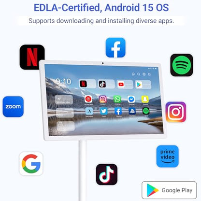 22-Inch Portable TV on Wheels, 1080p Portable Touch Screen Monitor, EDLA-Certified, Smart Rolling TV Built-in 13MP Camera, Built-in Battery Operated TV | Android 15 | 6+128G