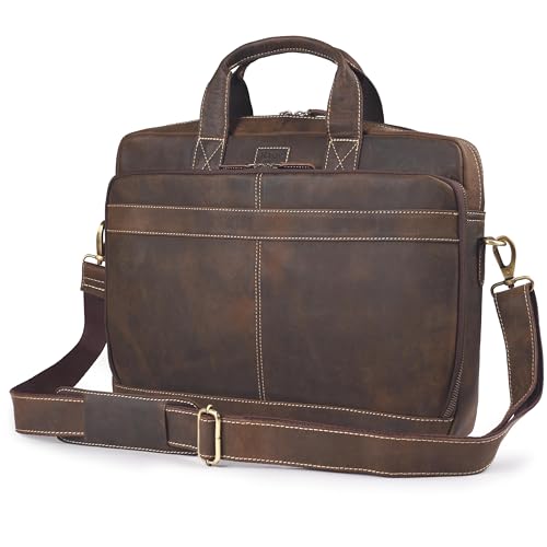 Genuine Leather Messenger Bag for Men – Handcrafted Vintage Laptop Briefcase Satchel Bag for Office, Travel, Business & Work - color: Rustic Brown, size: 16''