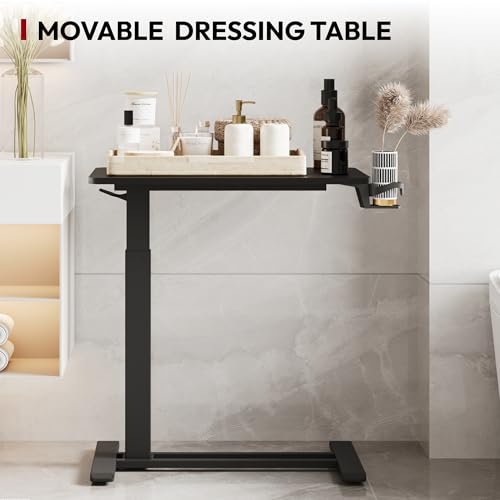 SANODESK Mobile Standing Desk with Hidden Wheels,Pneumatic Laptop Desk Rolling Computer Cart Movable Height Adjustable Small Sit Stand Desk for Home Office(27.6" W x 15.7" D, Black) - color: Black, size: 28x16
