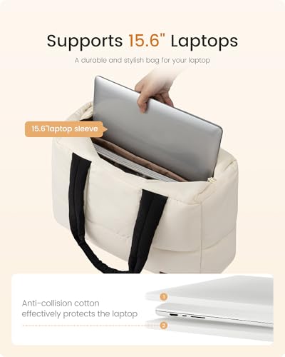 LOVEVOOK 15.6 inch Laptop Bag for Women，Briefcase Computer Bag Puffer Tote - color: White
