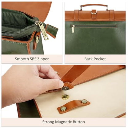 ECOSUSI Laptop Bag for Women Vegan Leather Messenger Bag Fashion Briefcase Computer Satchel Bag - color: Green-brown