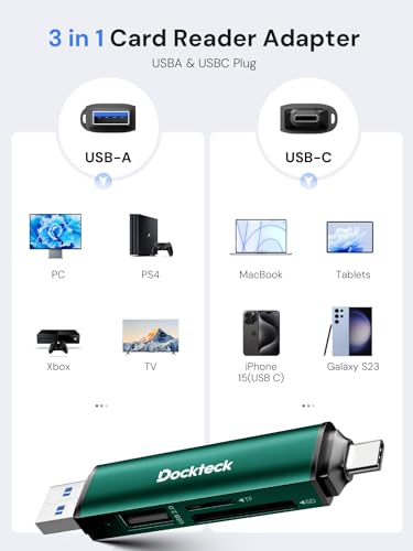 SD Card Reader, USB3.0, 3-Slot USB A/C to Micro SD Adapter,Green | 5G Super Speed, Memory Card Reader for UHS-I SD/Micro SD/SDHC/SDXC/MMC, OTG Support, Plug&Play,Compatible with Macbook iphone - color: Green
