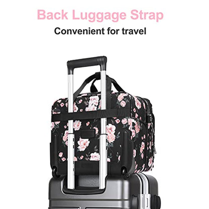 MOSISO Rolling Briefcase Laptop Bag for Women, Wheel Briefcase Teacher Bag for 15.6 inch with Coded Lock, Overnight Camellia Rolling Computer Bag on 2 Wheels with Belt for Work Travel Business, Black