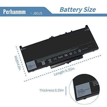 55Wh J60J5 7.6V 7470 7270 Laptop Battery for Dell Latitude E7470 E7270 451-BBSY 451-BBSX 451-BBSU WYWJ2 R1V85 MC34Y 242WD PDNM2 1W2Y2 GG4FM F1KTM NJJ2H 5F08V P61G001 P26S001 J6OJ5 - size: 9.35 x 4 x 0.25 inches J60J5 BATTERY