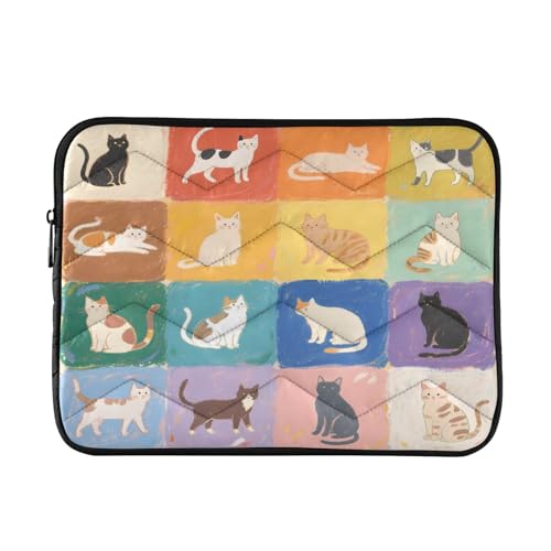 Cat Pattern Colorful Padded Laptop Sleeve Case 13 Inch Soft Quilted Laptop Bag Waterproof Computer Sleeves - color: Cat Pattern colorful, size: Medium