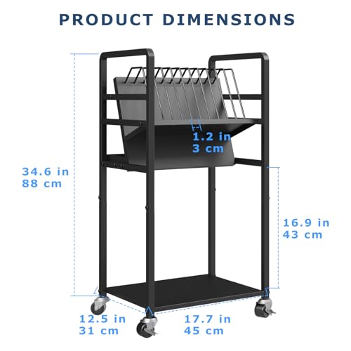 Metal Laptop Charging Station with Wheels, 12 Device Mobile Charging Cart for Laptops, Computers, Tablets and Chromebooks, Storage Rack for Office and Classroom