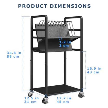 Metal Laptop Charging Station with Wheels, 12 Device Mobile Charging Cart for Laptops, Computers, Tablets and Chromebooks, Storage Rack for Office and Classroom