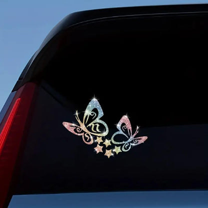 2pcs Sparkling Butterfly Star Sunflower Self-Adhesive PVC Rainbow Glittery Decal Sticker for Cars, Laptops, Trucks, Motorcycles Wall Window Luggage Scratch Cover Door Multi-Surface Decor Sticker