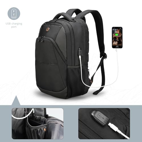 Swissdigital Design Backpack for Men & Women Fit 16 Inch Computer SD1670-12 | Travel Laptop Backpack, College Bag, Business Backpack, with USB Charging Port, RFID Protetion Pocket, Water Bottle, Blue - color: Dark Blue