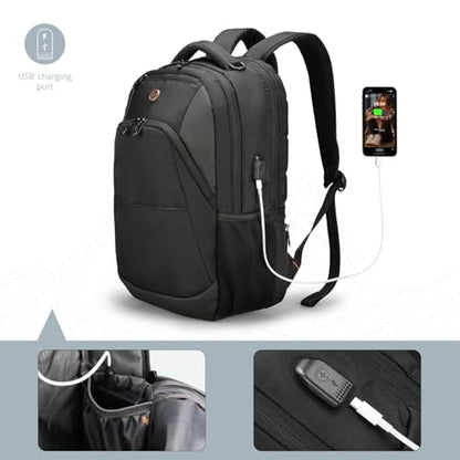 Swissdigital Design Backpack for Men & Women Fit 16 Inch Computer SD1670-12 | Travel Laptop Backpack, College Bag, Business Backpack, with USB Charging Port, RFID Protetion Pocket, Water Bottle, Blue - color: Dark Blue