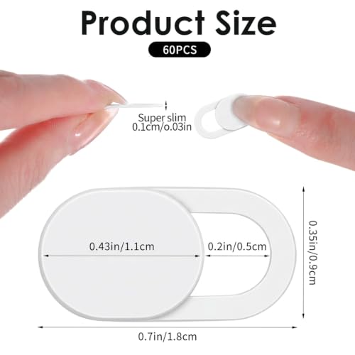 60 Pcs Phone Camera Cover Slide,Ultra-Thin Front Camera Cover for Phone | Cameras Blocker For Phone,Laptops & Computers, 0.004 In ABS Webcam Blocker to Protect Privacy & Security (White)