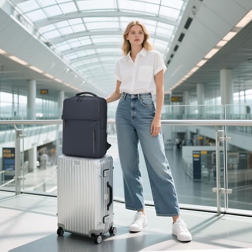 Lightweight Commute Backpack for Men & Women, Water-Resistant Travel Daypack with 15.6-Inch Laptop Compartment & Anti-Theft Pockets, Navy Blue - color: Navy Blue