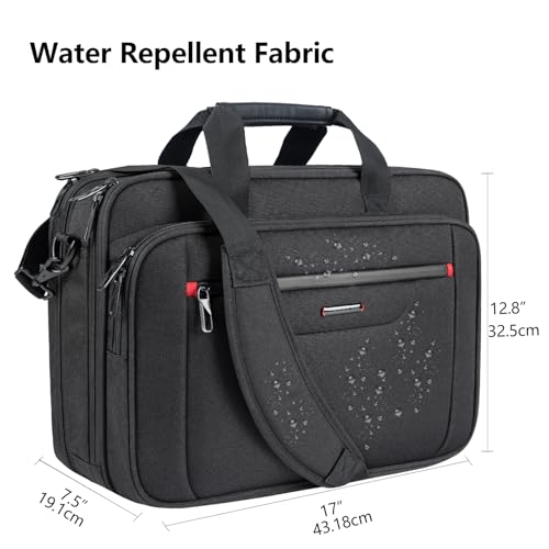 VANKEAN 17.3" Expandable Waterproof Laptop Briefcase for Travel & Business | Multi Functional Compartment,Padded Shoulder Strap,Convenient Luggage Strap,Water-Repellent Fabric,Padded Laptop Compartment - color: Black-red, size: 17.3 Inch