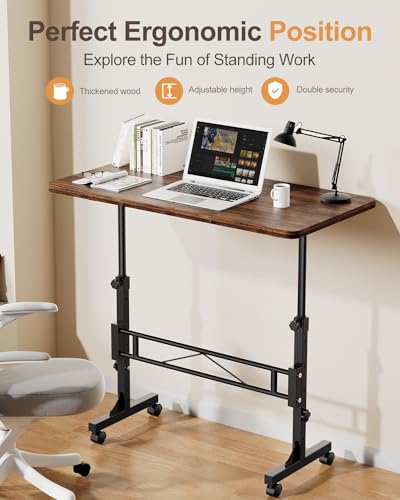 Amztabler Small Standing Desk Adjustable Height, Mobile Stand Up Desk with Wheels, 32 Inch Portable Rolling Desks Conference Room Tables for Walking Pad Treadmill Wood Rustic - color: Wood Rustic