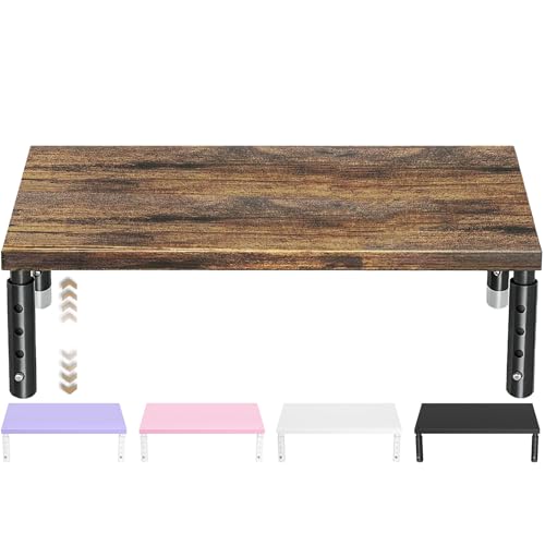 ECOLOVI Adjustable Wood Computer Monitor Stand Riser, Office Desk Organizer and Accessories for Monitor, Laptop, PC, Printer, Office Desk Accessories Workspace Organizer for Home Office Supplies, Brown - color: Brown, size: 1-Tier
