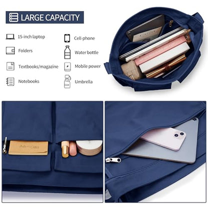 KALIDI Canvas Tote Bag Large Hobo Crossbody Shoulder Handbag Zipper Messenger Bag for Women or Men Casual College Work - color: Upgraded Deep Blue