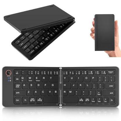 Foldable Bluetooth Keyboard - Ultra Slim, Portable, Pocket Size, Rechargeable Wireless Full Size Travel Keyboard, Compatible with iOS, Android, Windows, for Smartphone, Tablet, Ipad, Iphone, Laptop