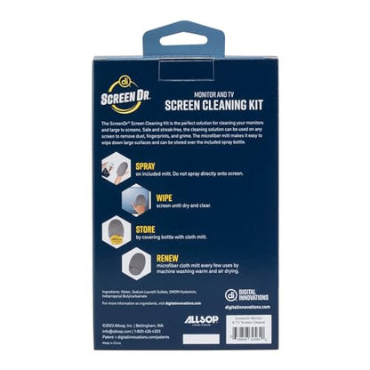 ScreenDr Monitor & TV Screen Cleaning Kit | Streak-free formula removes fingerprints, dust, and smudges from TVs, monitors, laptops, tablets, and phones.