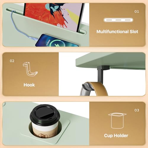28” Rolling Standing Desk Height Adjustable with 4 Lockable Wheels | Small Mobile Laptop Stand Up Cart with Cup Holder, Portable Teacher Computer Workstation with Hook and Slots, Green - color: Green
