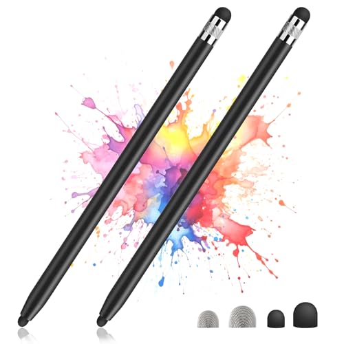 2 Pack Stylus Pens for Touch Screens, High Sensitivity Precision Capacitive Stylus Pen Compatible with iPad iPhone Samsung Tablets All Universal Touchscreen Devices with 4 Rubber Tips (Black) - color: Black
