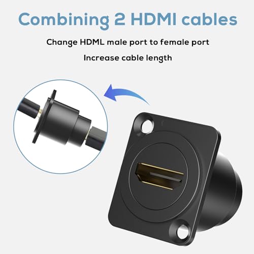 14PCS HDMI Panel Mount Coupler and Panel-Mount Blank Plate Set， HDMI D-Type Pass Through Connector, Female to Female 4K Adapter, Bulkhead Extension 4K 60hz 3D and HDR with Cap