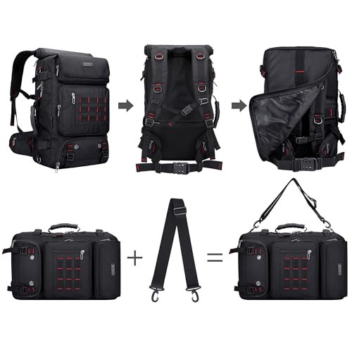 WITZMAN Carry on Travel Backpack for Men Airline Approved Fits 16" Laptop | Nylon 3 in 1 Luggage Duffle Bag with USB Charging Port, Shoe Compartment, For Weekend Getaway, Overnight Trip, B682 Black - color: 01.black