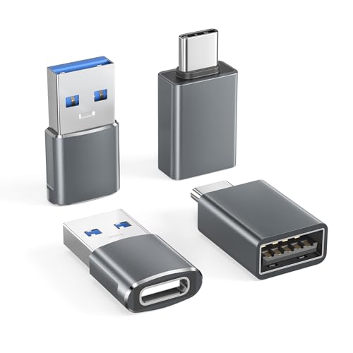 Basesailor USB to USB C Adapter 4Pack USB 3.0 Type C OTG Charger Converter | Type C Female to USB A Male and USB C Male to USB A Female for iPhone 17 16 15 Series,Galaxy S20-S26 Ultra A56,Pixel 10 Pro - size: Adapter Combo Type, style: Gray