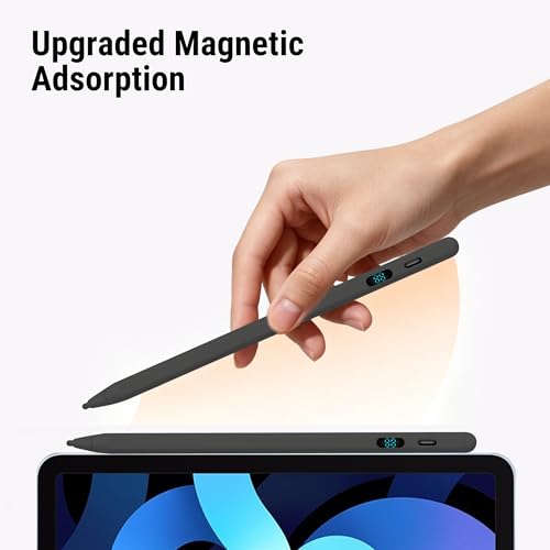 LED Battery Display Stylus Pen, Dual Modes Fast Charge Universal Active Digital Pencil for iPad iPhone Samsung Android, <2ms Low Latency, Tilt Sensitivity for Drawing Note Taking, No Bluetooth Stylus - color: Black