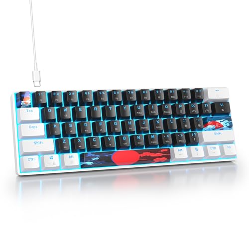 surmen 60% Mechanical Gaming Keyboard with Linear Red Switch, Wired Mini Compact Keyboard 60 Percent Backlit for Laptop Desktop PC Gamers （61 Black-Ice Blue） - color: 61 Black-Ice Blue