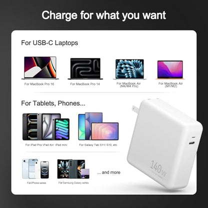 Compatible with MacBook Pro Charger 140W USB C Fast Charger Adapter | for Mac Pro/Air M2 M3 M4 M5 16, 15, 14, 13 Inch iPad Pro iPhone Samsung Galaxy and All Type C Device