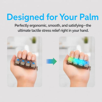 Keyboard Fidget Keychain, LED Clicker Fidget Toy, Sensory Stress Relief,2-Pack 4-Key Mechanical Switches, Crystal Rounded Keycaps, Adjustable LED Glow, DIY Stickers & Spare Keycaps Included