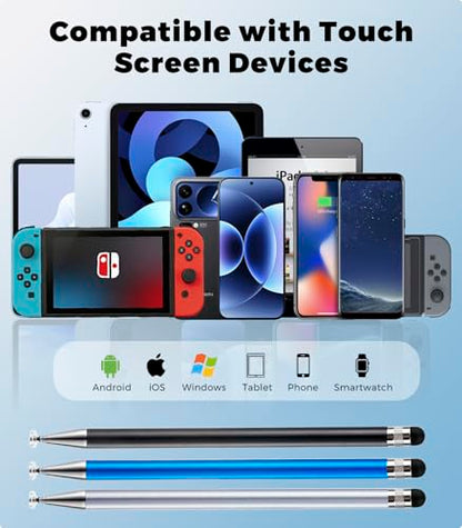 Kenkor Stylus(3pcs),2-in-1 Stylus Pen for Touch Screen, Stylus Pen for iPad | No Charging,Compatible with Apple(iPhone/iPad)/Nintendo Switch/Samsung/Google/Microsoft/Android Tablets Touch Screens Devices - color: Black+Blue+Silver
