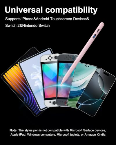 DIGIROOT Stylus Pen for iPhone, High Senstivity Universal Stylus Pen, Pink | 3X Fast Charging, with LED Power Display, Magnetic Adsorption, Compatible with iPhone/Andriod/Tablet/Switch/Samsung Galaxy - color: Pink