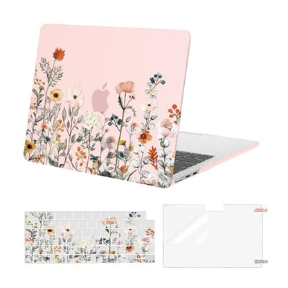 MOSISO Compatible with MacBook Air 13 inch Case M5 2026 M4 2025 M3 M2 2024-2022 A3449 A3240 A3113 A2681, Plastic Garden Flowers Hard Shell&Keyboard Cover&Screen Film for MacBook Air 13.6, Pink - color: Pink