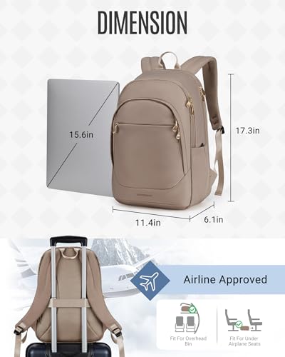 Travel Laptop Backpack Women, 17.3 Inch, Champagne | Laptop Backpack, USB Charging Hole, Water Resistant, Large Capacity, College Bookbag - color: Champagne, size: 17.3 Inch without Wheels
