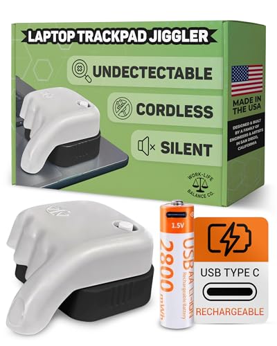 Trackpad Mouse Jiggler USB-C Rechargeable, Silent Undetectable Mouse Mover | Doesn't Work on Dell, No Software, Automatic, Mechanical Touchpad Shaker, Long Battery Life, Made in USA, PC Laptop Wiggler - color: Gray