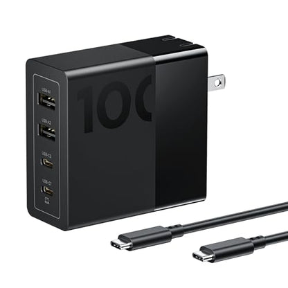 Lenovo 100W USB C Charger, 4-Port Multi-Device Fast Charging, Black GaN Power Block with 240W Cable, for Thinkpad, MacBook, Dell XPS, iPhone, Samsung - size: 4 Port - 100 W