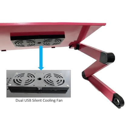 Adjustable Lap Laptop Computer Portable CPU Cooling Fan Ergonomic Vented Table Stand Desk Tray (420 * 260mm with Mouse Pad & Double Fans, Pink) - color: Pink, size: 420*260mm with Mouse Pad & Double Fans