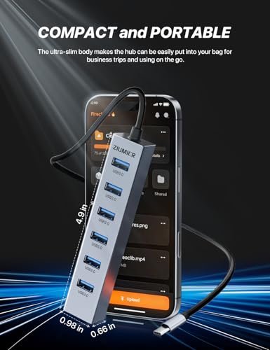 USB C HUB,7 Port USB C to USB Hub,Aluminum Alloy USB 3.0 Data Port | 5Gbps USB Splitter Compatible for Laptop, MacBook, iPad, Surface Pro, XPS
