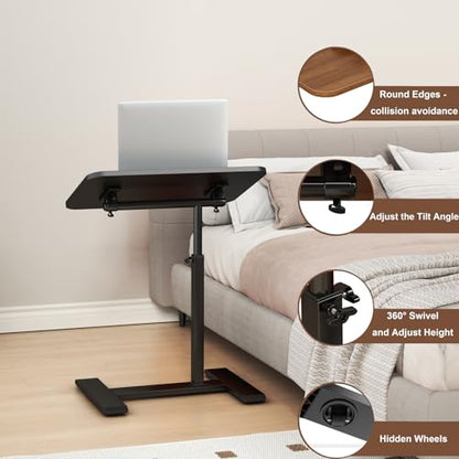 Adjustable Height C Shaped Side Table,360°Swivel Overbed Table,Top Tilting Laptop Stand Table with Hidden Wheels,Mobile Couch End Tables that Slide under,Rolling TV Coffee Table for Sofa/Bed(black) - color: Black