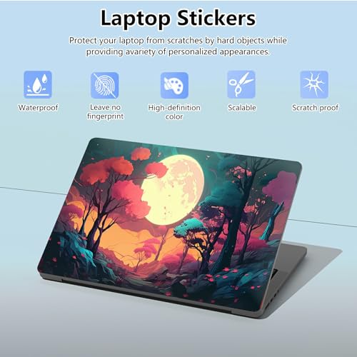 Universal Laptop Skin Sticker with 2 Wrist Pad Skins, Waterproof Scratch Resistant Vinyl Laptop Cover Decal, Cut to Fit for 11–15.6 Inch MacBook HP Dell Lenovo, Full Moon Forest - color: Full Moon Forest