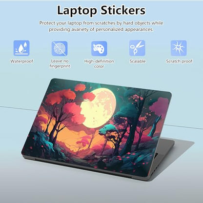 Universal Laptop Skin Sticker with 2 Wrist Pad Skins, Waterproof Scratch Resistant Vinyl Laptop Cover Decal, Cut to Fit for 11–15.6 Inch MacBook HP Dell Lenovo, Full Moon Forest - color: Full Moon Forest