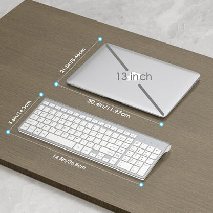 JOYACCESS J Wireless Keyboard, 2.4G Slim and Compact Wireless Keyboard with Numeric Keypad for Laptop, MacBook air, Apple, Computer, PC-Sliver&White - color: sliver white