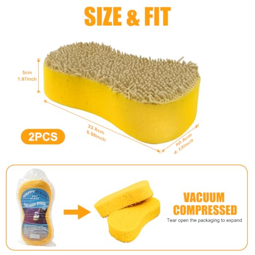 2 Pack Large Plush Car Sponge for Cleaning, 22x11x5CM | Large Sponge, Rich Foam & Durable, Scratch-Free, Long-Hair Microfiber Wash Sponge for Cars Trucks SUVs & Household Use - color: 2 Pack