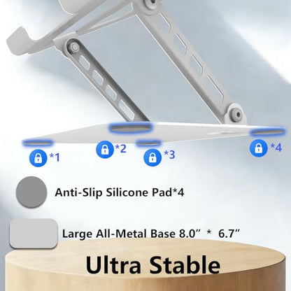 Adjustable Laptop Stand Computer Riser for Desk, Silver | Stable Metal Base, Height & Angle Adjustment, Ergonomic & Foldable, Heat Dissipation Design, Wide Compatibility - color: Silver