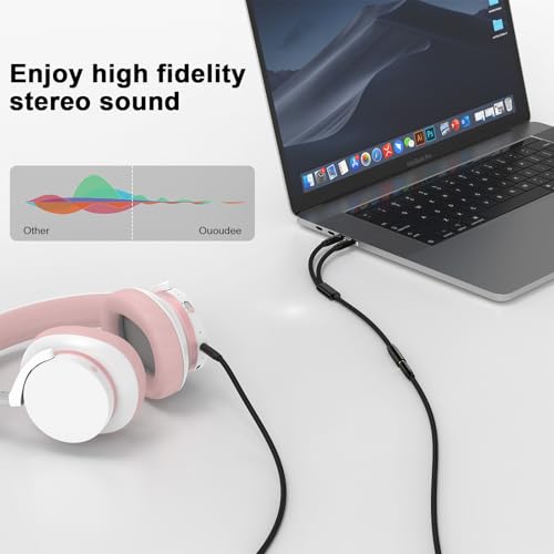 Headphone Splitter Cable for PC,3.5mm Female to 2 Dual Male Headphone Braided Audio Splitter Cable,Separate Audio Stereo Jack Microphone Headphone Port for Gaming Headset to PC Laptop Adapter - color: Black