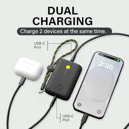 Nimble Champ Portable Charger, 10000mAh Power Bank, 20W Dual USB-C Charging | Compatible with iPhone, Samsung, Tablet, iPad, MacBook, Travel Essential Power Bank with 2ft USB C Cable Included - color: Midnight Black