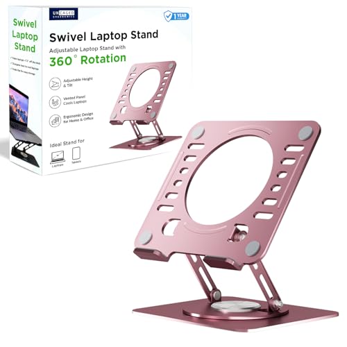 Uncaged Ergonomics Swivel Laptop Stand for Desk, Adjustable Computer iPad Stand for Desk w/ 360 Rotation, Portable Laptop Holder for Home Office Ergonomic Supplies (Rose Gold) - color: Rose Gold